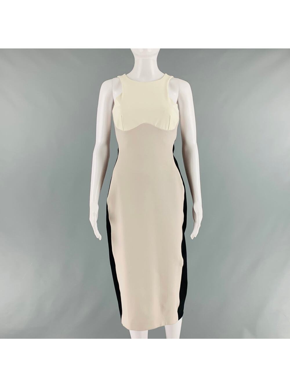 STELLA McCARTNEY Size 6 Black Beige & Cream Polyamide Eastane Color Block Dress